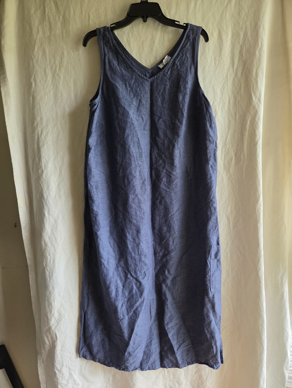 Avenue Linen Blend Sheath Maxi Dress Size 14 Blue Langenlook Coastal Sleeveless